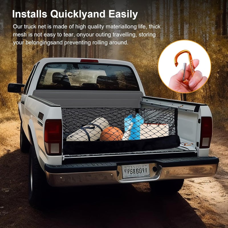 Yinnianets Envelope Style Cargo Net Compatible with Chevy Silverado 1500 2013-2025 & GMC Sierra 1500, Highly Elastic Truck Bed Cargo Net for Silverado Sierra 1500 Accessories, Storage Bag-Carabiners - Image 3